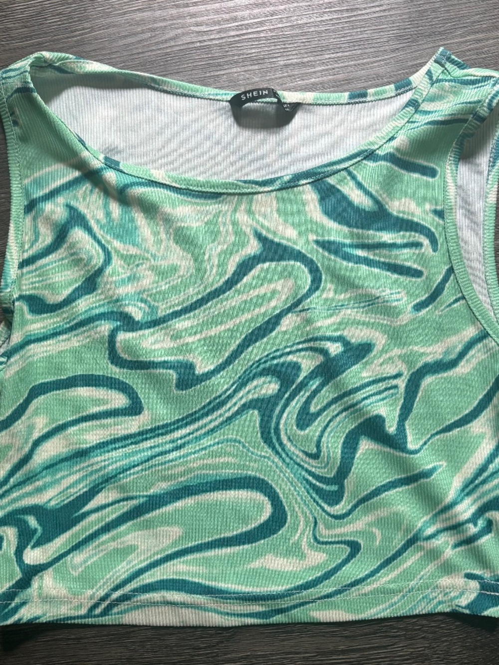 Green Swirl Print Cropped Tank Top ribbed 90s marble tyedye beachy casual boho